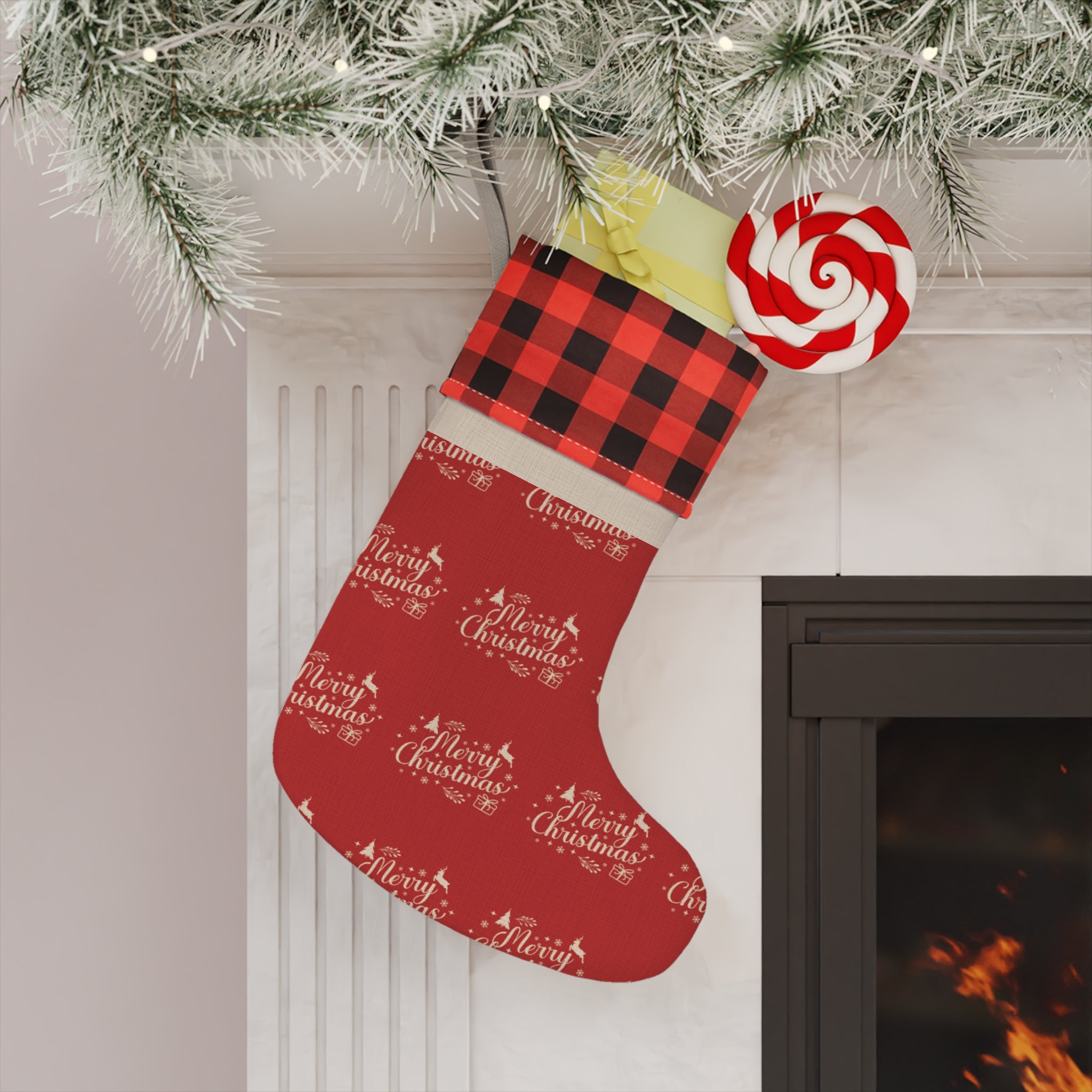 Holiday Plaid Christmas Stocking with Faux Fur Cuff - ESSENCES