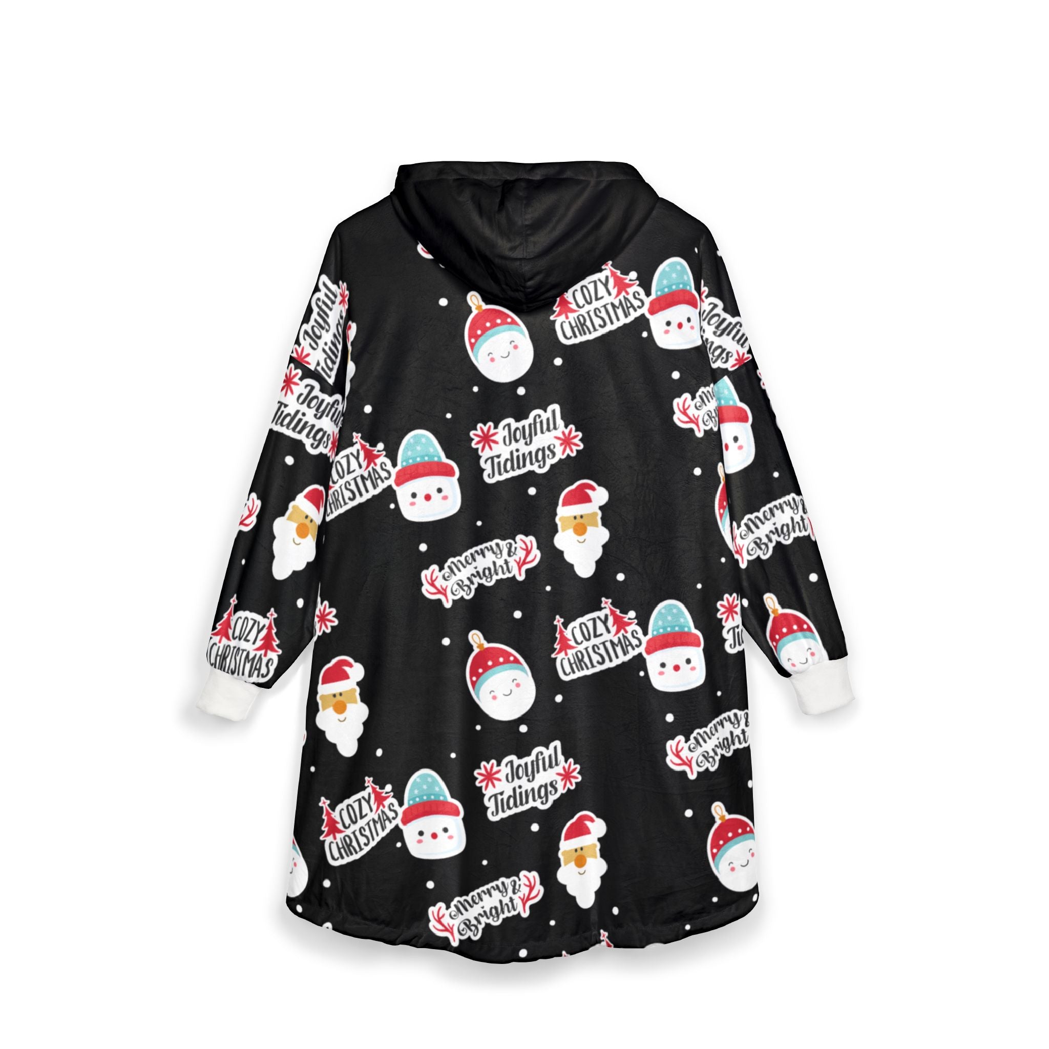 Cozy Christmas Hooded Blanket — Festive Santa & 'Cozy Christmas' Pattern