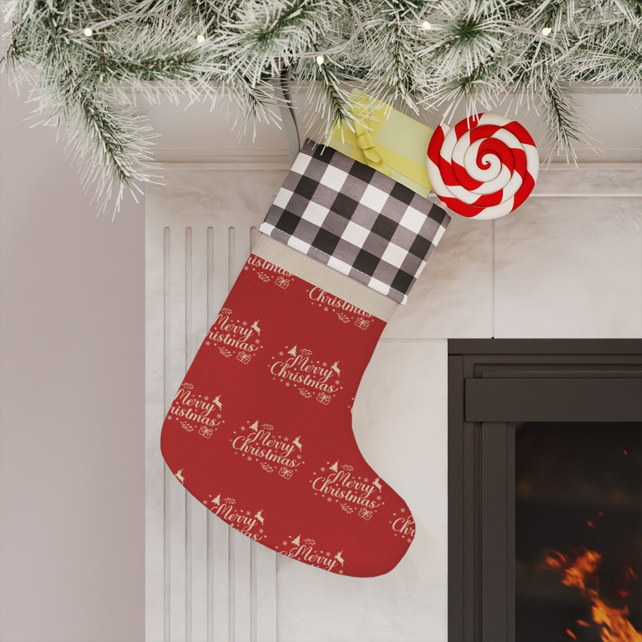 Holiday Plaid Christmas Stocking with Faux Fur Cuff - ESSENCES