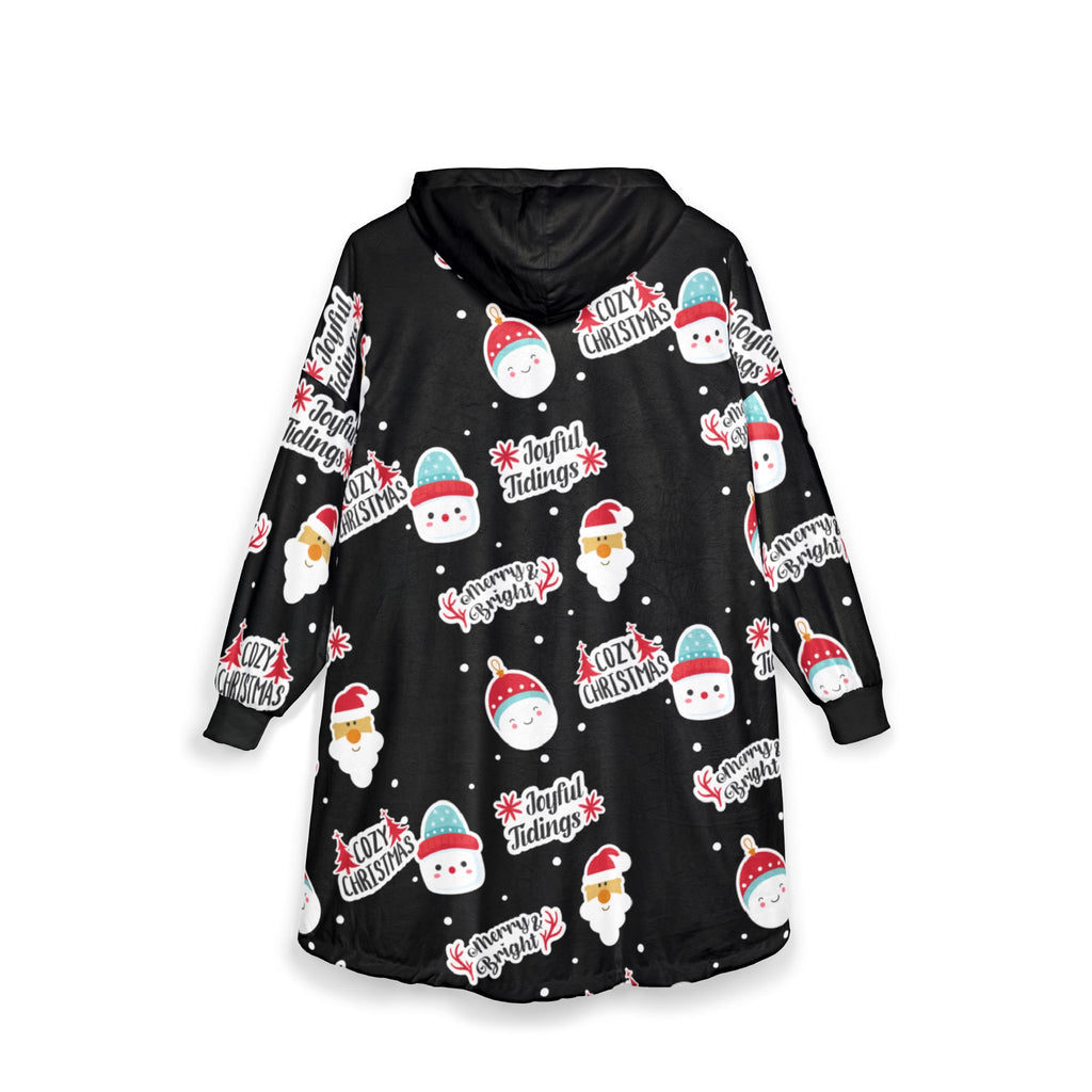 Cozy Christmas Hooded Blanket — Festive Santa & 'Cozy Christmas' Pattern