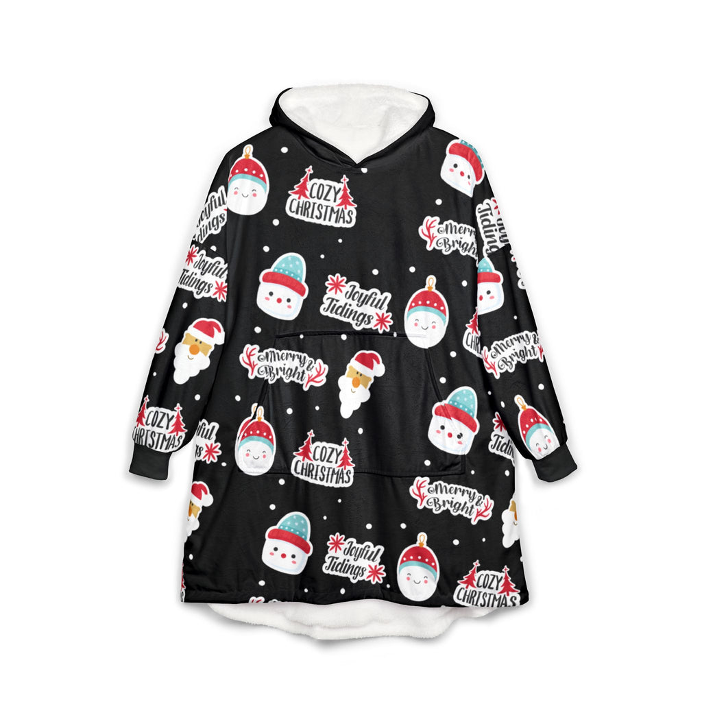 Cozy Christmas Hooded Blanket — Festive Santa & 'Cozy Christmas' Pattern