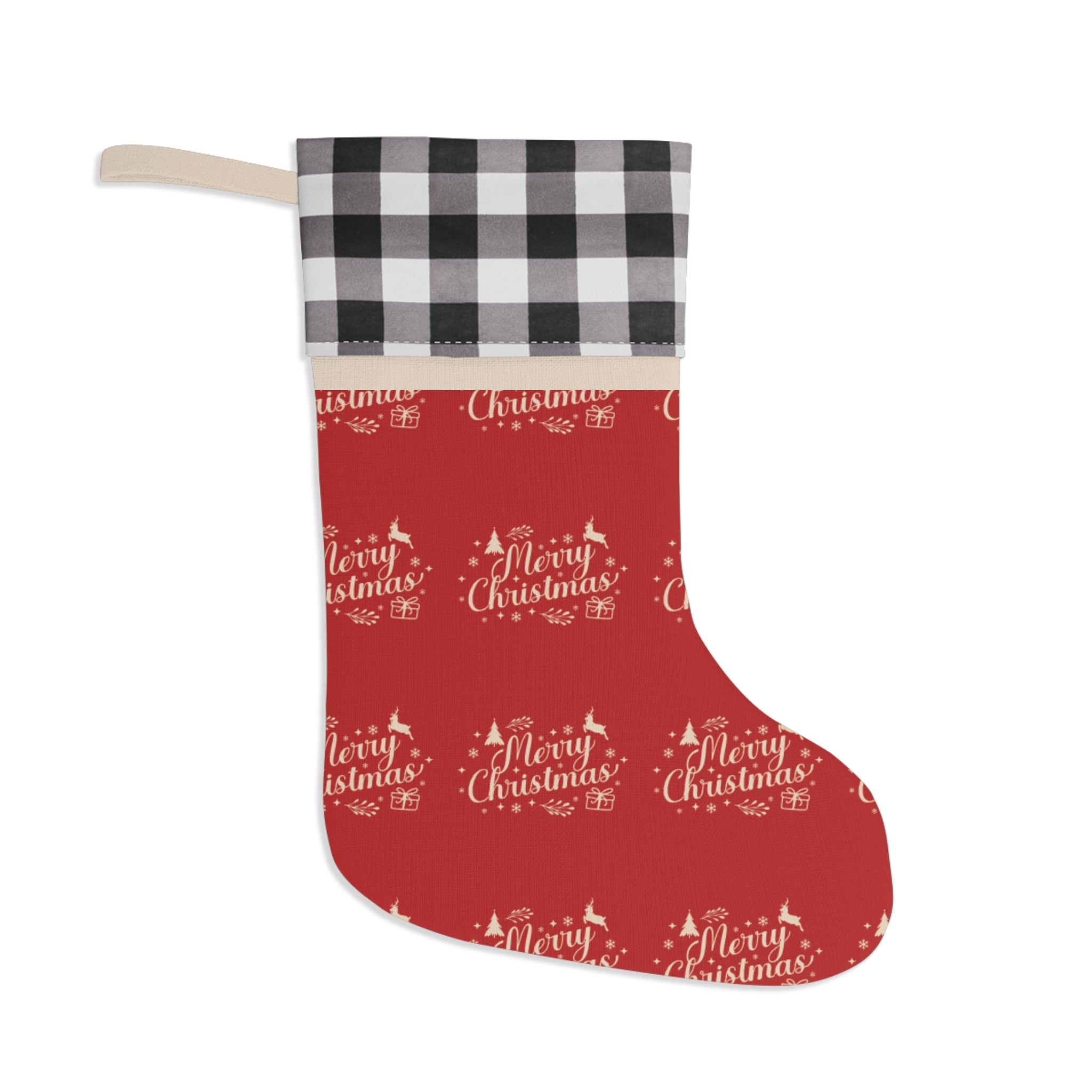 Holiday Plaid Christmas Stocking with Faux Fur Cuff - ESSENCES