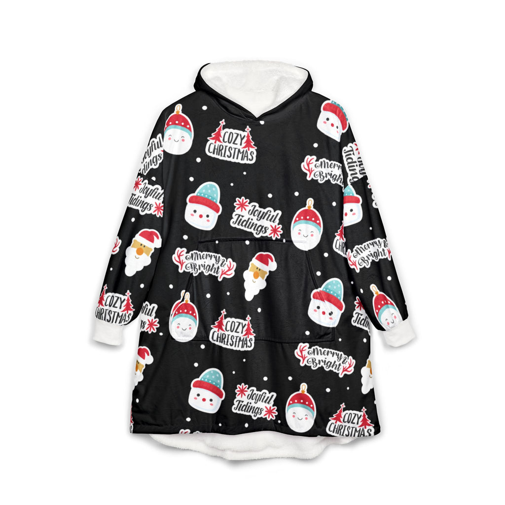 Cozy Christmas Hooded Blanket — Festive Santa & 'Cozy Christmas' Pattern